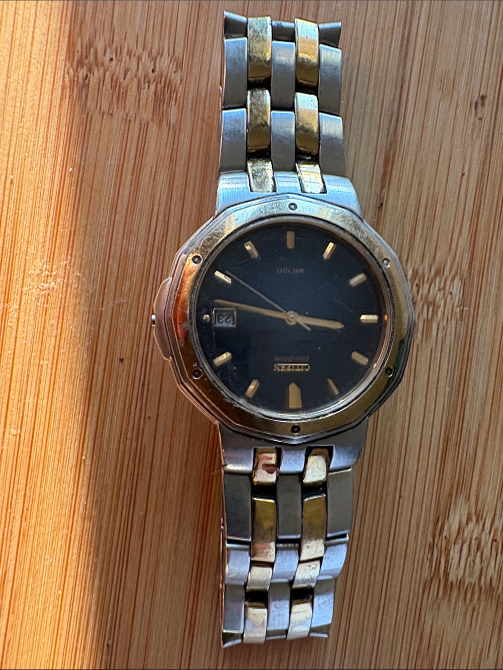 Citizen Two-Tone Silver and Gold Men's Watch with Black Dial